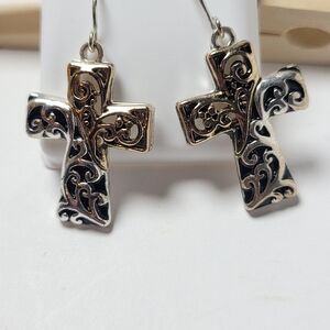 Elegant Silver and Gold Cross Earrings